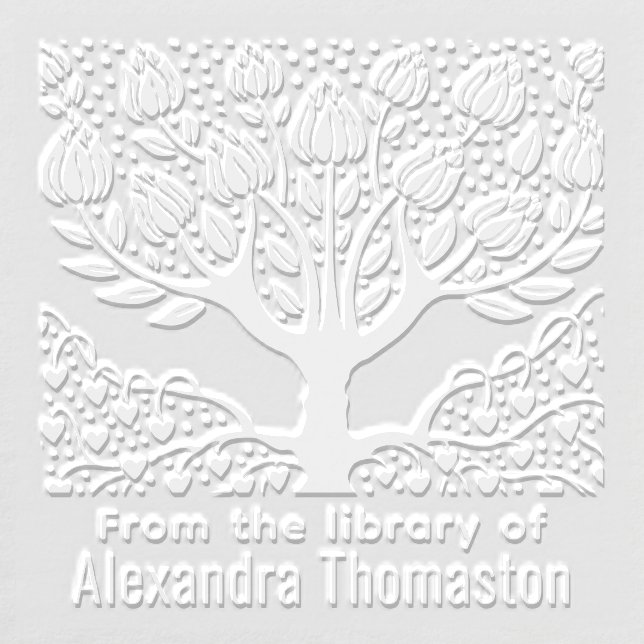 Rustic Flowering Tree, Heart Roots #2 Library Book Embosser (Design)