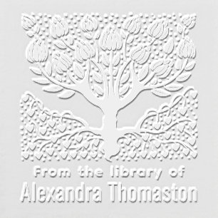 Rustic Flowering Tree w/ Heart Roots Library Book Embosser