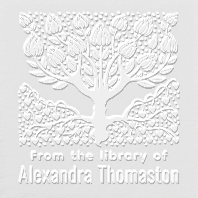 Rustic Flowering Tree w/ Heart Roots Library Book Embosser (Design)