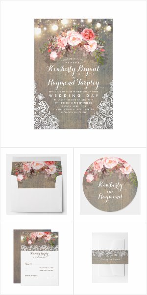 Rustic Flowers Wedding Invitation Set