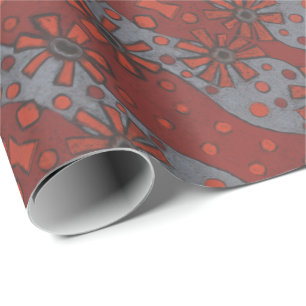 Rustic Flowers, Abstract Floral Pattern Terracotta Wrapping Paper