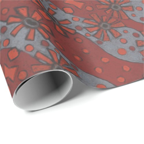 Rustic Flowers Abstract Floral Pattern Terracotta Wrapping Paper