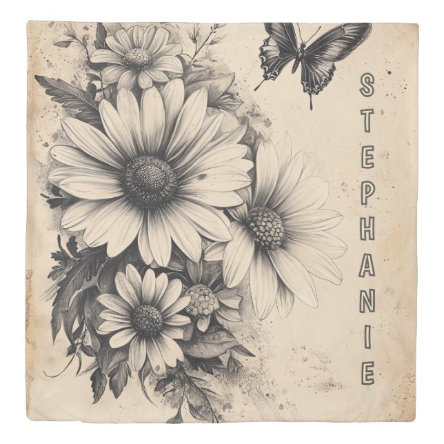 Rustic Flowers and Butterfly - Aged Paper (11) Duvet Cover (Front)