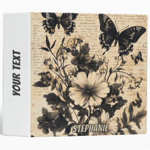 Rustic Flowers and Butterfly - Aged Paper (13) 3 Ring Binder