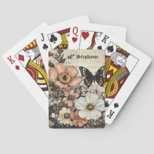 Rustic Flowers and Butterfly - Aged Paper (14) Poker Cards