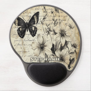 Rustic Flowers and Butterfly - Aged Paper (1) Gel Mouse Pad