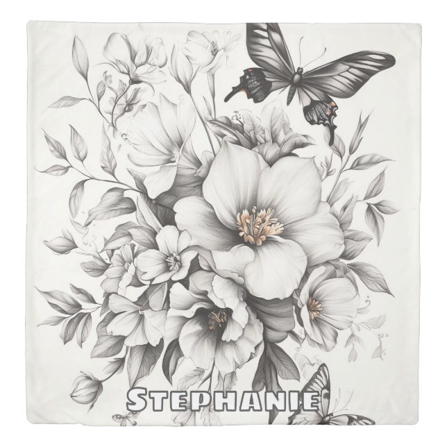 Rustic Flowers and Butterfly - Aged Paper (2) Duvet Cover (Front)