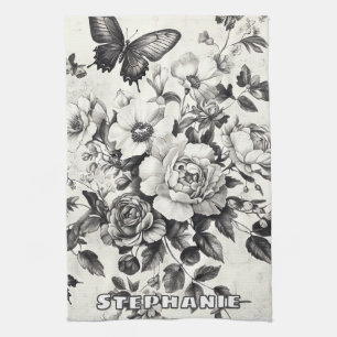 Rustic Flowers and Butterfly - Aged Paper (3) Kitchen Towel