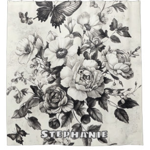 Rustic Flowers and Butterfly - Aged Paper (3) Shower Curtain