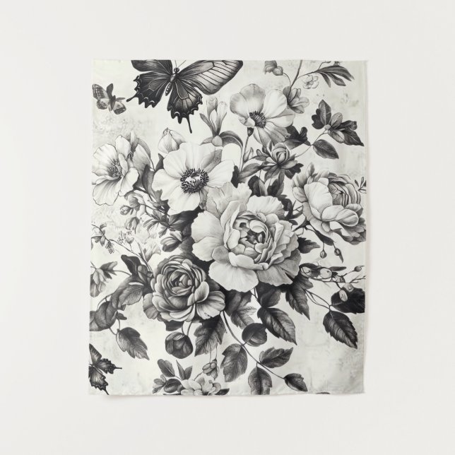 Rustic Flowers and Butterfly - Aged Paper (3) Tapestry (Front)