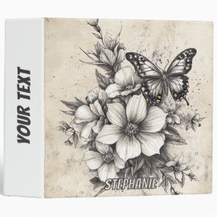 Rustic Flowers and Butterfly - Aged Paper (5) 3 Ring Binder