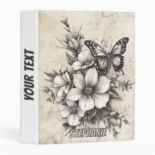 Rustic Flowers and Butterfly - Aged Paper (5) Mini Binder