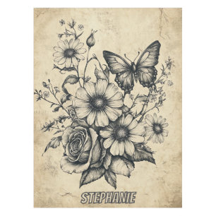 Rustic Flowers and Butterfly - Aged Paper (6) Tablecloth