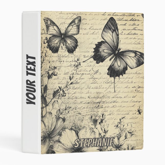 Rustic Flowers and Butterfly - Aged Paper (7) Mini Binder (Front/Spine)