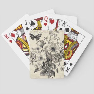 Rustic Flowers and Butterfly - Aged Paper (8) Poker Cards