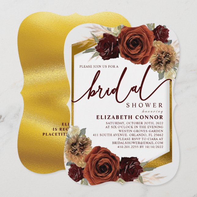 Rustic Flowers and Pampas Grass Bridal Shower Invitation (Front/Back)