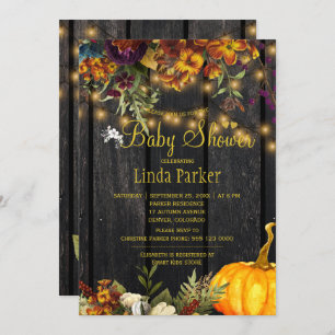 Rustic flowers barn wood autumn fall baby shower invitation