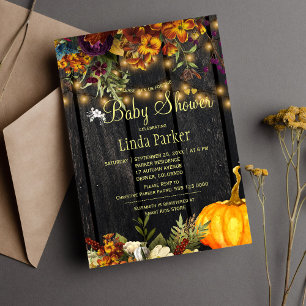 Rustic flowers barn wood autumn fall baby shower invitation