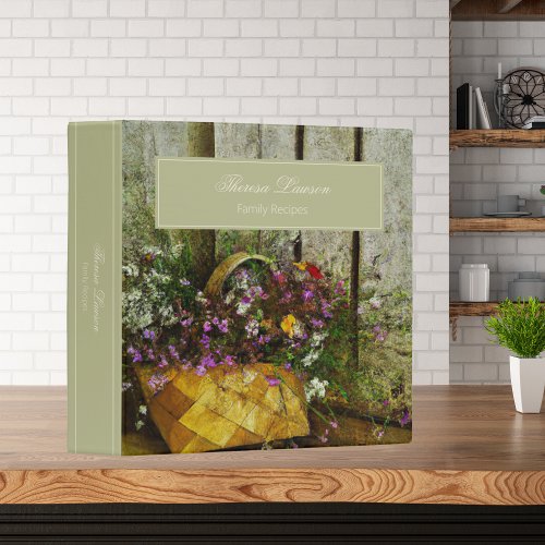 Rustic Flowers  Basket Family Recipes 3 Ring Binder