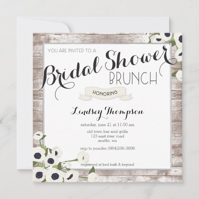 Rustic Flowers Bridal Shower Brunch Invitation (Front)