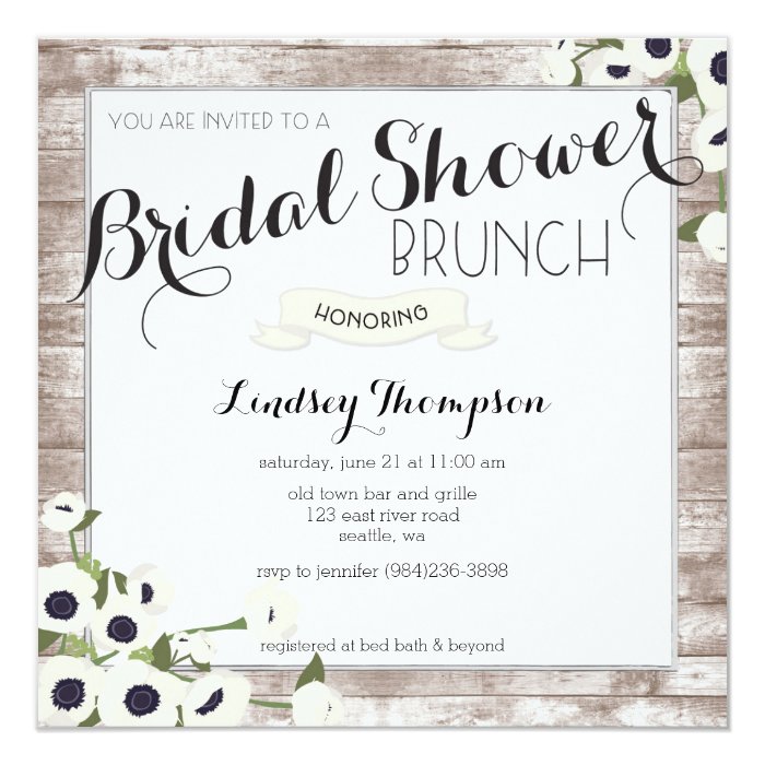 Rustic Flowers Bridal Shower Brunch Invitation Zazzle