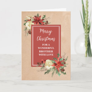 Rustic Flowers Brother Merry Christmas Card