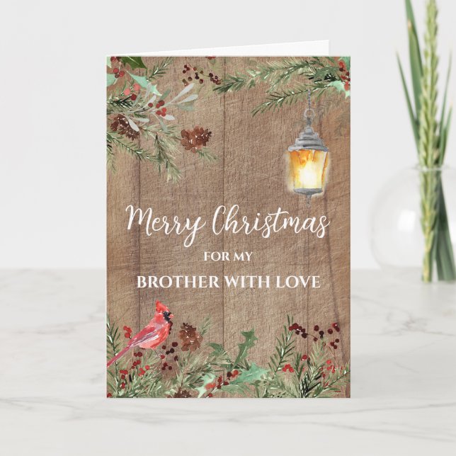 Rustic Flowers Brother Merry Christmas Card (Front)