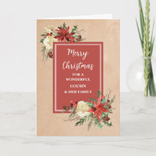 Rustic Flowers Cousin & Family Merry Christmas Card