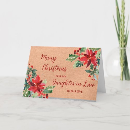 Rustic Flowers Daughter in Law Merry Christmas Card