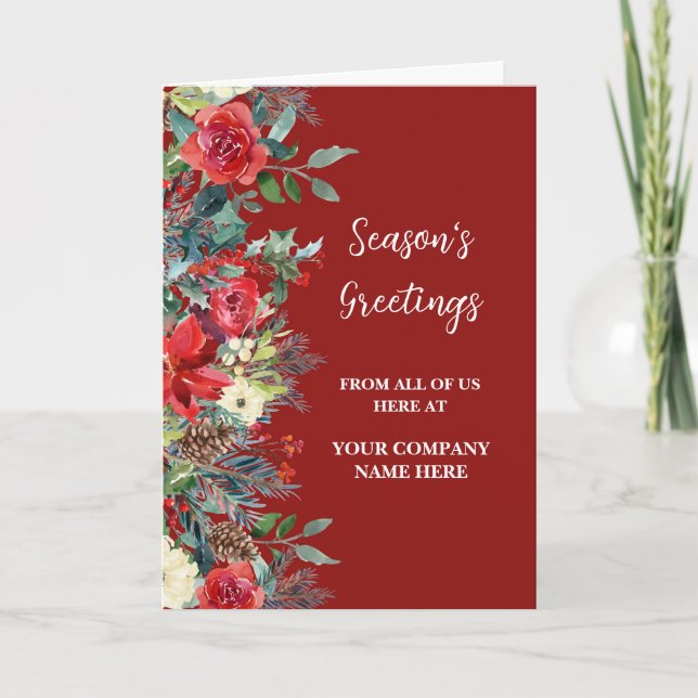 Rustic Flowers Employee Christmas Holiday Card (Front)