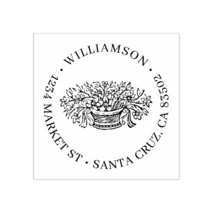 Rustic Flowers Family Name Return Address Rubber Stamp