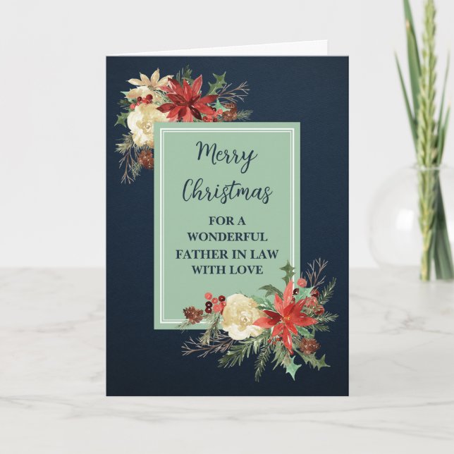 Rustic Flowers Father In Law Merry Christmas Card (Front)