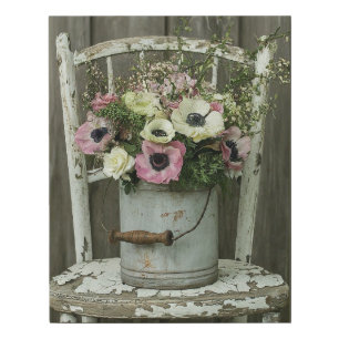 Rustic Flowers Faux Wrapped Canvas Print