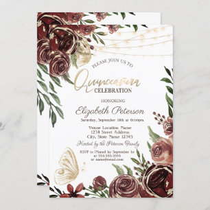Rustic Flowers Glitter Butterflies  Invitation