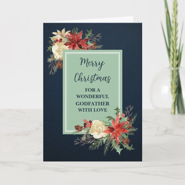 Rustic Flowers Godfather Merry Christmas Card (Front)