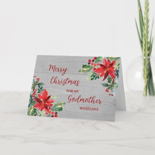 Rustic Flowers Godmother Merry Christmas Card