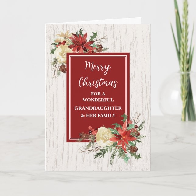 Rustic Flowers Granddaughter & Family Christmas Card (Front)