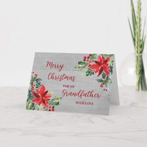 Rustic Flowers Grandfather  Merry Christmas Card