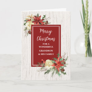 Rustic Flowers Grandson & Family Christmas Card