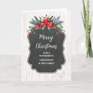 Rustic Flowers Grandson & Family Merry Christmas Card