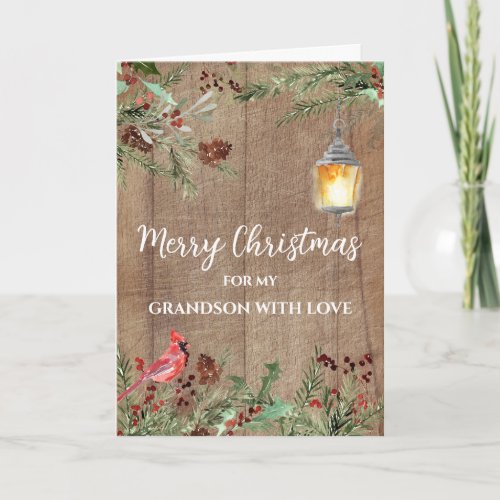 Rustic Flowers Grandson Merry Christmas Card