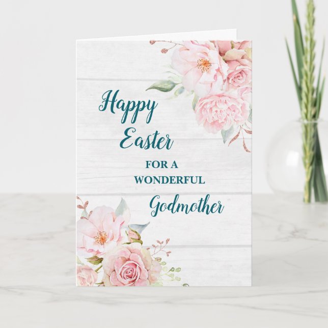 Rustic Flowers Happy Easter Godmother Holiday Card (Front)