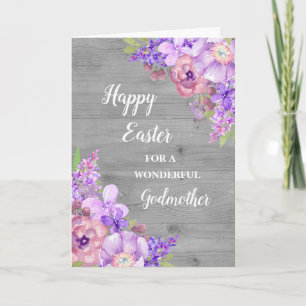Rustic Flowers Happy Easter Godmother Holiday Card
