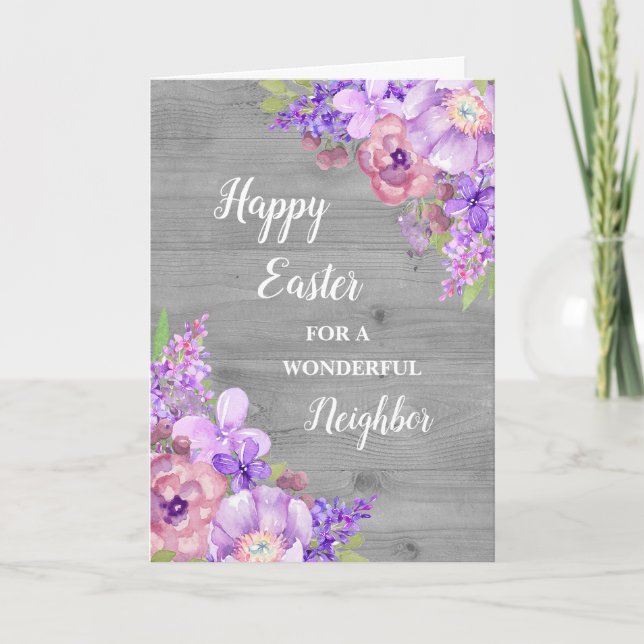 Rustic Flowers Happy Easter Neighbor Holiday Card (Front)