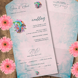 Rustic Flowers Heart Mexican Wedding All In One Invitation