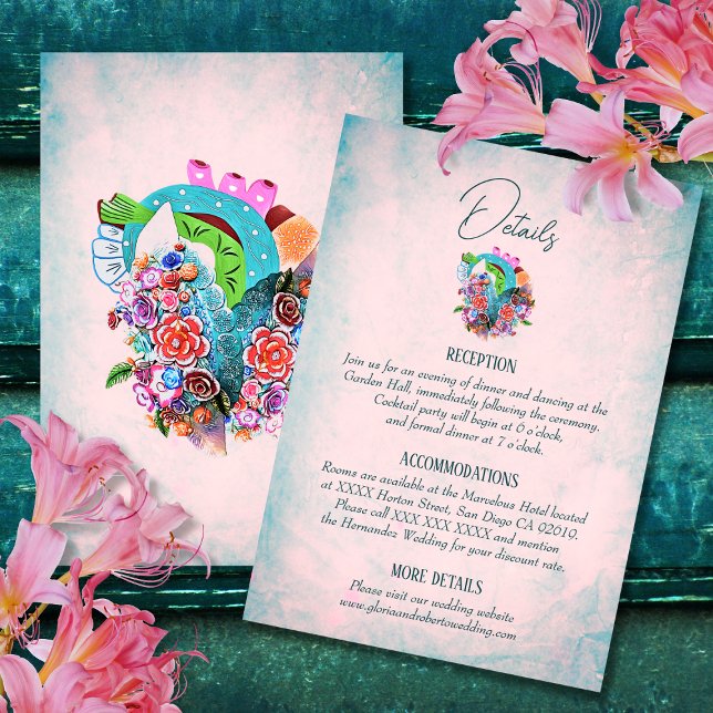 Rustic Flowers Heart Mexican Wedding Details Card (Creator Uploaded)