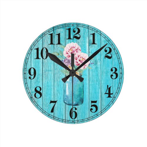 Rustic Flowers in Mason Round Wall Clock