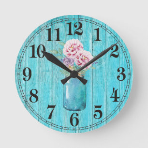 Rustic Flowers in Mason Round Wall Clock