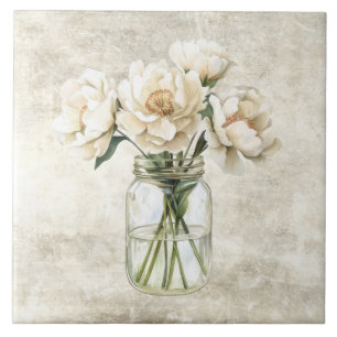 Rustic Flowers in Vintage Jar Ceramic Tile