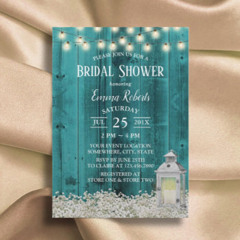 Rustic Flowers & Lantern Teal Barn Bridal Shower Invitation by myinvitation at Zazzle
